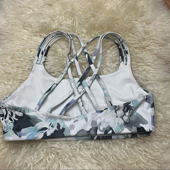 Athleta Gray Strappy Watercolor Floral Sports Bra Small - Picture 2 of 4